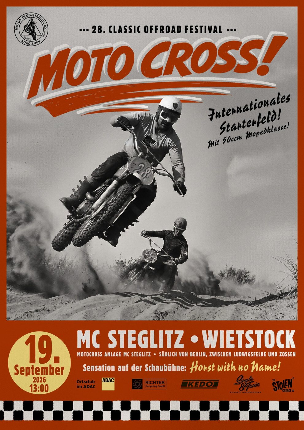 Plakat zum 28. Internationalen ADAC MC-Steglitz Classic Offroad Festival am 19. September 2026 in Wietstock