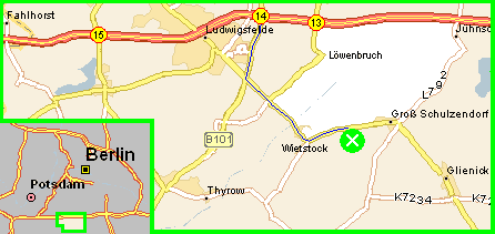 Kartenausschnitt: Die Motocross-Strecke Wietstock liegt am südlichen Berliner Ring zwischen Wietstock und Groß Schulzendorf